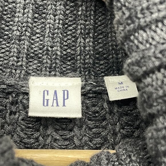 Gap Women's Charcoal Heather Chunky Cozy Cable Knit Turtleneck Sweater Size M - Picture 2 of 6